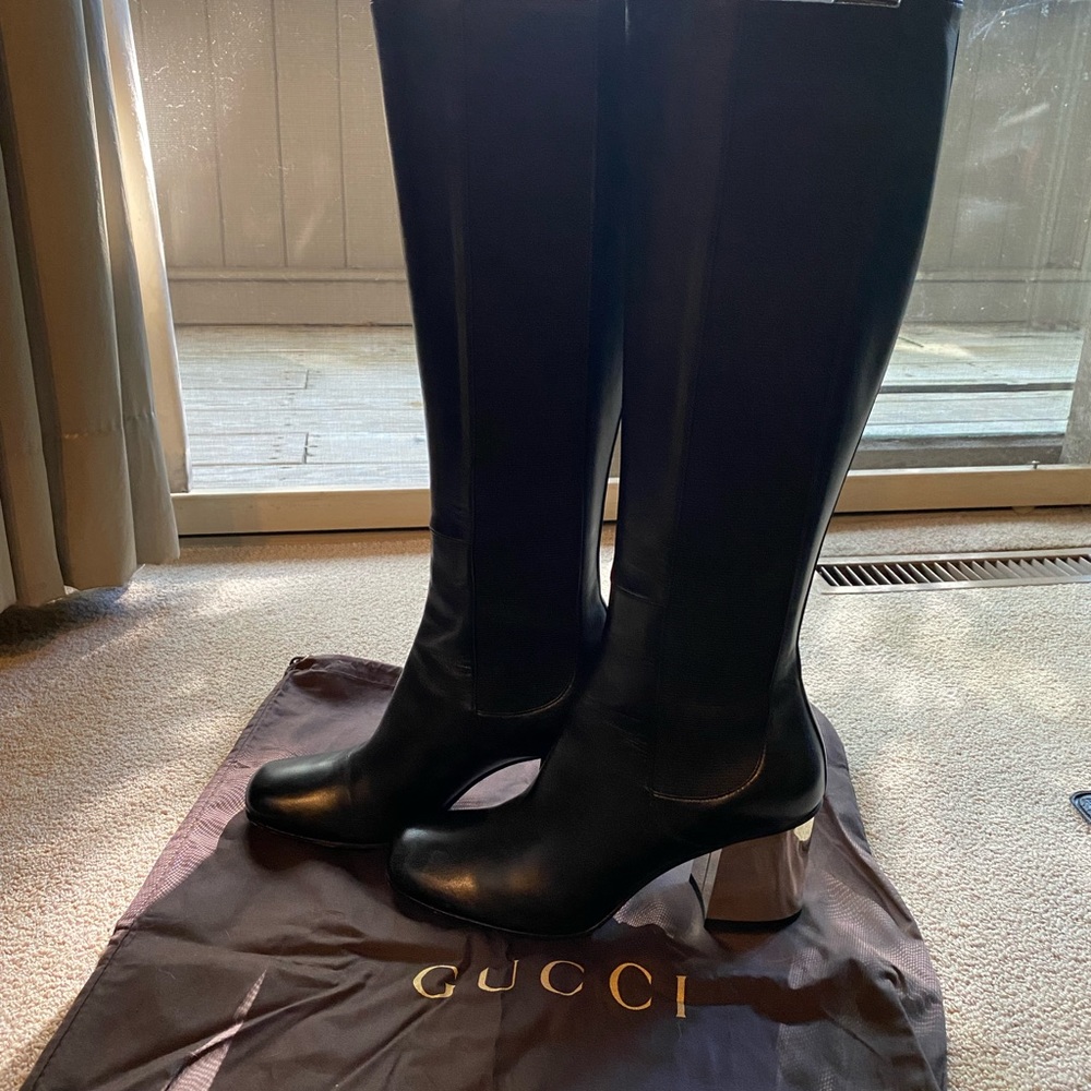 Gucci tall leather boots with mirror heel - Picture 4 of 14